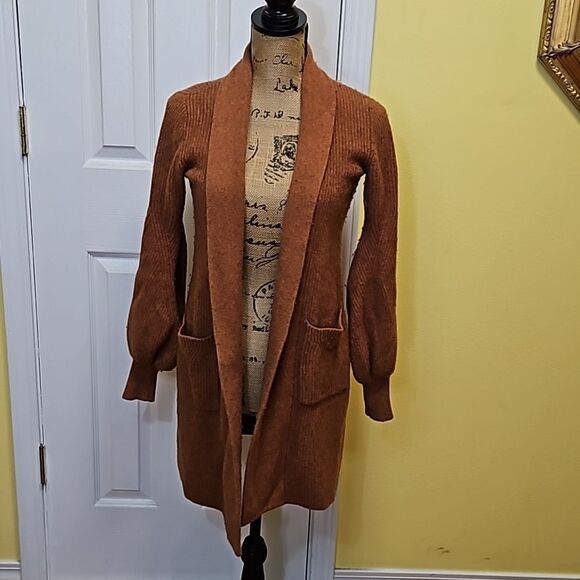 BCBGMAXAZRIA rust wool blend long open cardigan size XXS - Picture 1 of 11